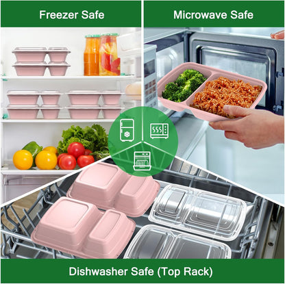 Dealusy 50 Pack (100-Piece) 28 oz Meal Prep Containers Reusable with Lids 2-Compartment, Sturdy Leakproof Food Safe, Microwave Freezer Dishwasher Safe, To Go Take Out Plastic Food Storage, Black