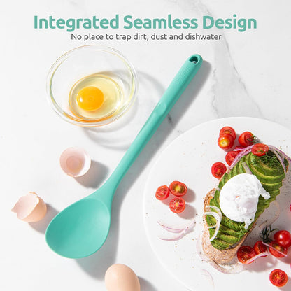 600ºF Heat Resistant Silicone Spoons: U-Taste 13.3in Solid & Slotted Kitchen Cooking Tool, Nonstick Long Rubber Utensil, Sturdy for Mixing, Serving, Stirring, Frying, Basting (Aqua Sky, 2PCS)