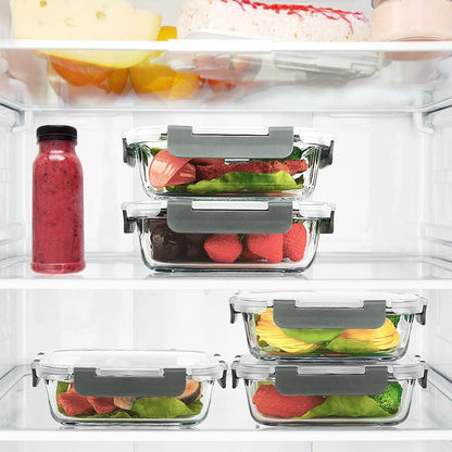 M MCIRCO 10-Pack,22 Oz Glass Meal Prep Containers,Glass Food Storage Containers with lids,Lunch Containers,Microwave, Oven, Freezer and Dishwasher (Gray)