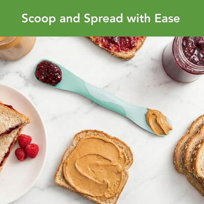 Tovolo Mini Scoop & Spread Tool for Kitchen Meal Prep Small Sandwich Spreader Spatula for Peanut Butter Jelly, Silicone BPA Free Dishwasher Safe Scooper Spreader, Aqua Seafoam Green