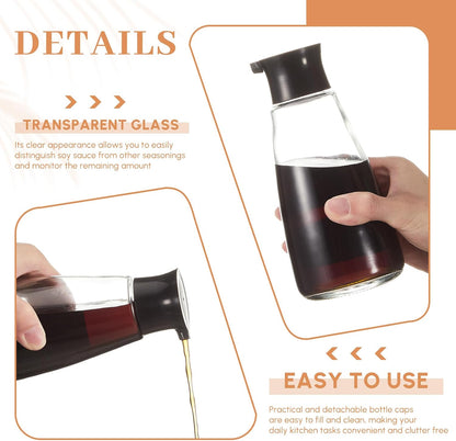 Glass Soy Sauce Dispenser Bottles, 9.6 oz Oil Cruet, Black