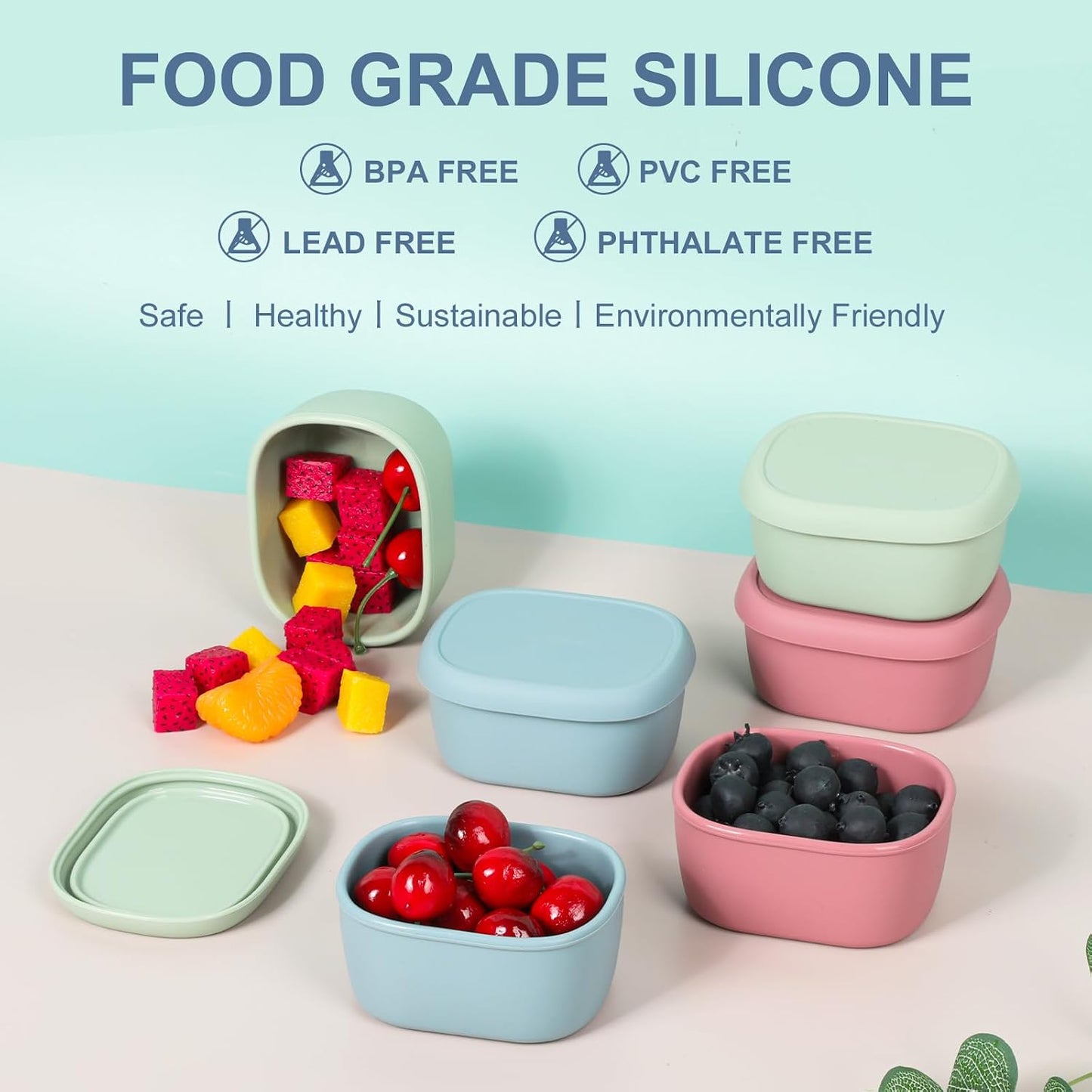 4 Pcs Silicone Food Storage Containers with Lids，BPA Free Reusable Silicone Storage Containers for Food Freezer Containers Freezer Dishwasher Safe (33.8oz, 20oz, 10oz, 6.7oz)