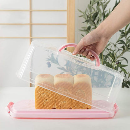 Plastic Rectangular Bread Box with Portable Handle, Loaf Cake Storage Container Box for Storing Banana Bread,Pumpkin Bread (Rectangular-White)