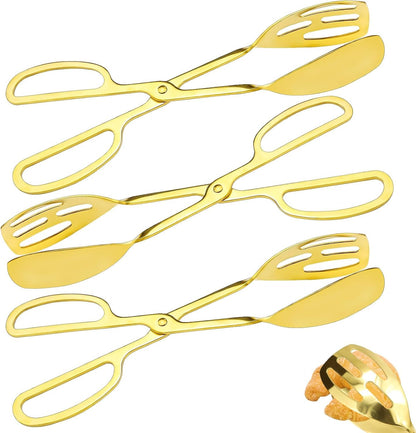 3 Pieces Buffet Serving Tongs, Salad Tongs for Kitchen Serving, Stainless Steel Food Scissor Tongs, Thickening Food Serving Tongs for Home Party Bread Cake Bake Steak Barbecue Buffet Catering (Silver)