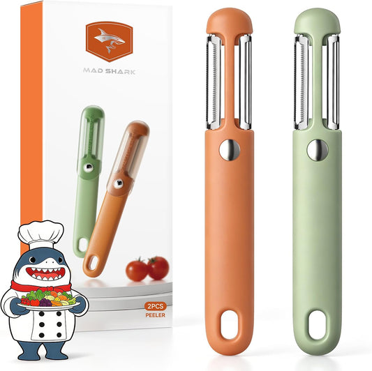 MAD SHARK 2-Pack Potato Peelers, 2-in-1 Straight & Serrated Blades