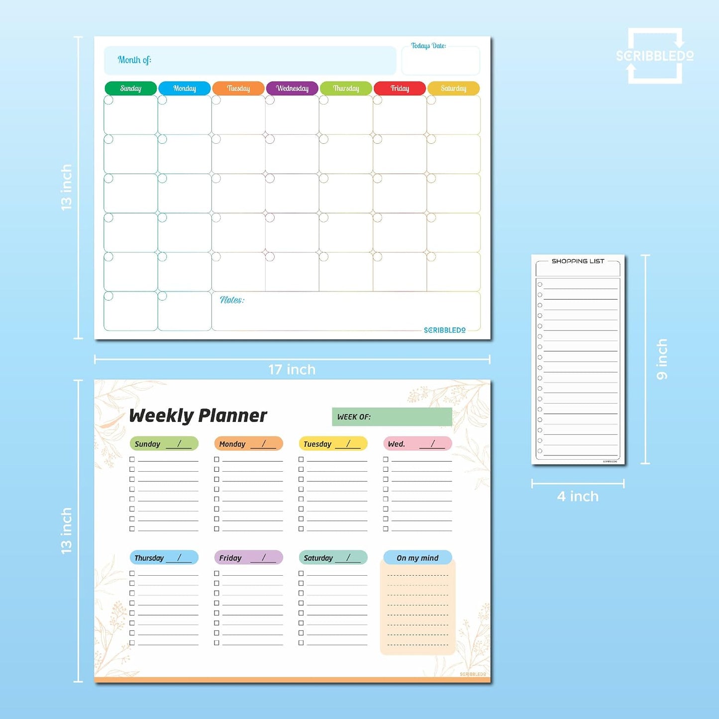 Monthly Planner (Pack of 3) Magnetic Whiteboard Refrigerator Calendar Dry Erase Weekly Planner Magnetic Calendar for Fridge to Do List White Board Dry Erase Shopping Grocery List 6 Markers Included