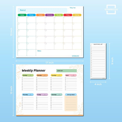 Monthly Planner (Pack of 3) Magnetic Whiteboard Refrigerator Calendar Dry Erase Weekly Planner Magnetic Calendar for Fridge to Do List White Board Dry Erase Shopping Grocery List 6 Markers Included