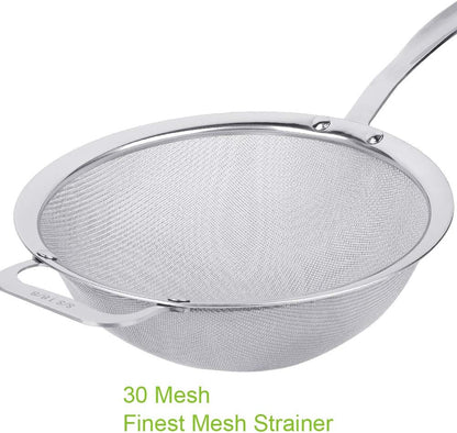 9" Large Fine Mesh Strainer, Stainless Steel 18/8 Extra Fine Mesh Quinoa Sieve, with Solid Sturdy Handle, Flour Filter with Wider Hook