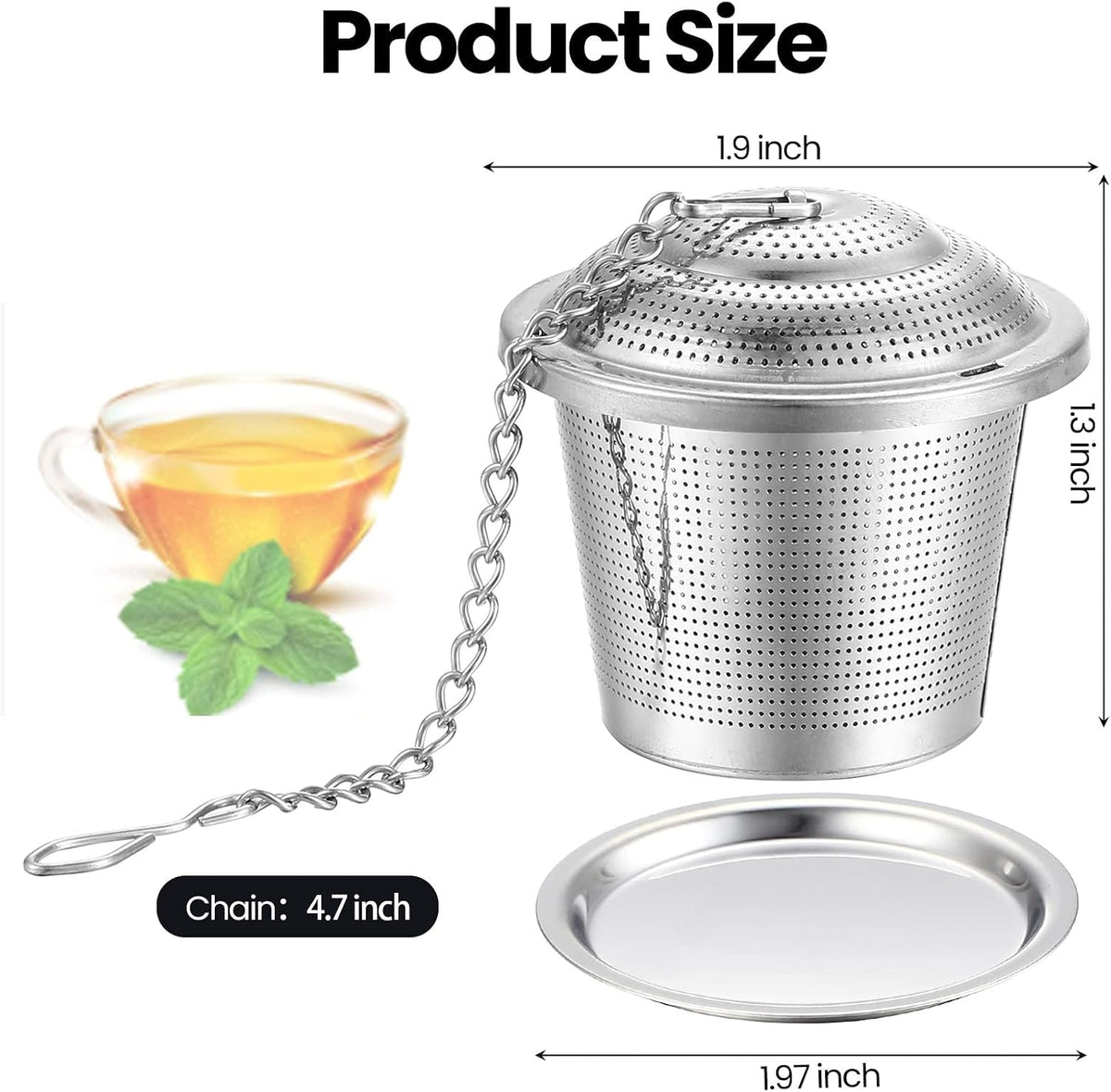 Zopeal Tea Infuser Stainless Steel Strainer with Chain, Medium