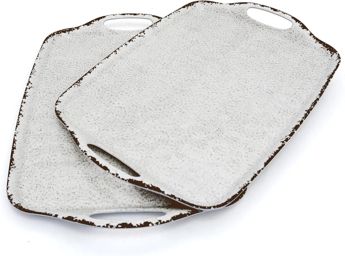 TP Large Serving Trays with Handles, 19" x 12" Melamine Serving Platters for Food, Turkey, Set of 2 Rectangular Trays for Party, Pure White
