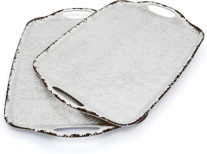TP Large Serving Trays with Handles, 19" x 12" Melamine Serving Platters for Food, Turkey, Set of 2 Rectangular Trays for Party, Pure White