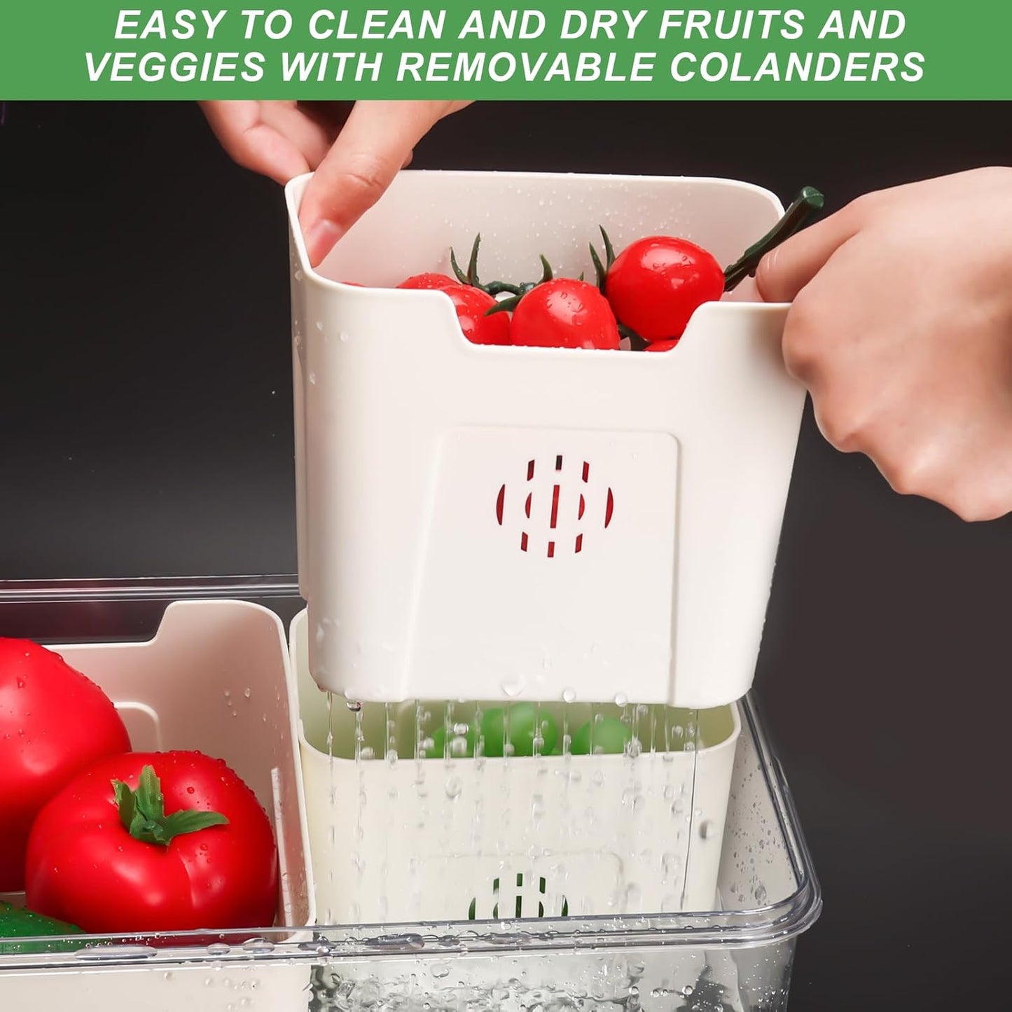 shopwithgreen Divided Serving Tray with Lid, Portable Snack Box Charcuterie Veggie Tray with Lid, Food Storage Organizer with 8 Colandersfor Fruit, Vegetable, Refrigerator, Kitchen, Party, Picnic