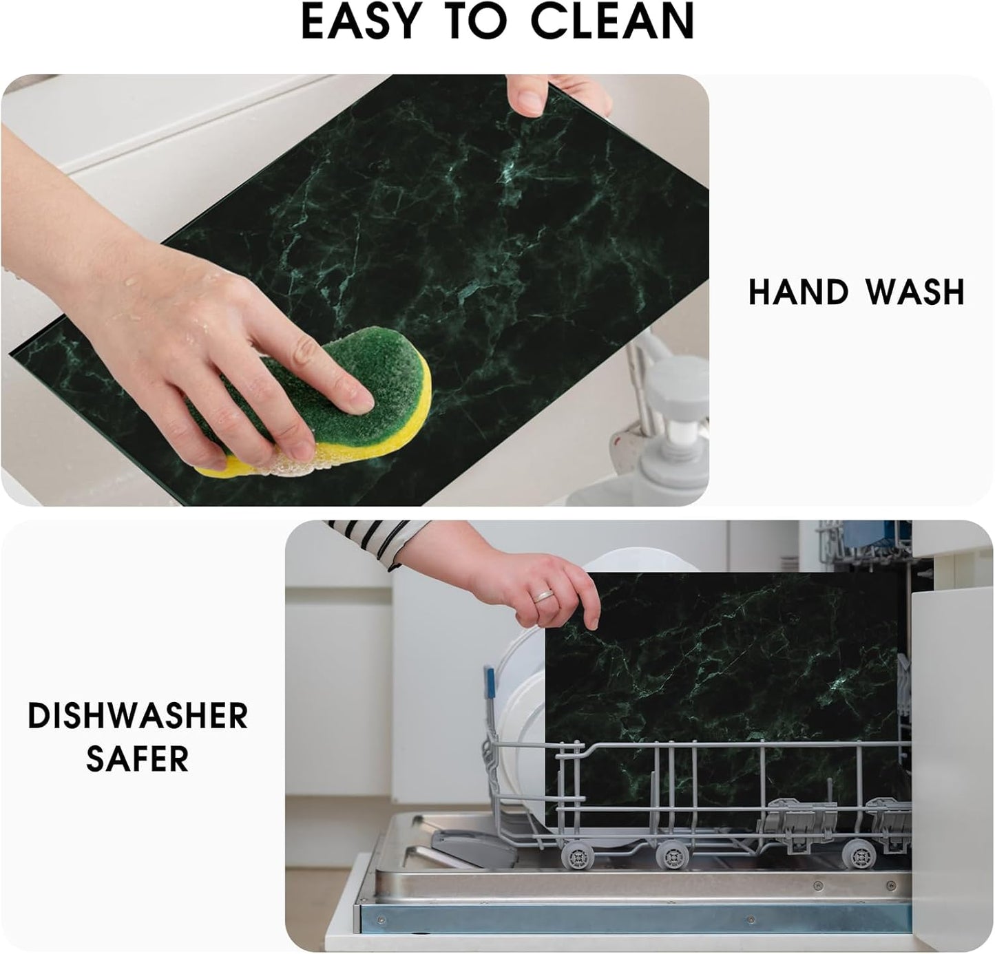 JAMBALAY Tempered Glass Cutting Boards for Kitchen, Gold 12"x8" & 16"x12" Glass Cutting Board Set with Marble Design, With Non Slip Foot, Shatter and Heat Resistant, Dishwasher Safe