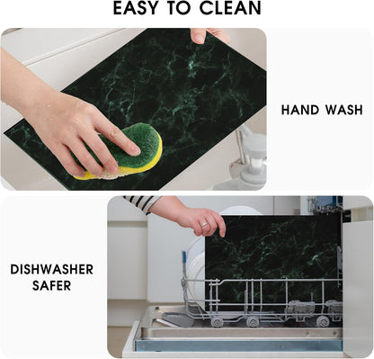 JAMBALAY Tempered Glass Cutting Boards for Kitchen, Gold 12"x8" & 16"x12" Glass Cutting Board Set with Marble Design, With Non Slip Foot, Shatter and Heat Resistant, Dishwasher Safe