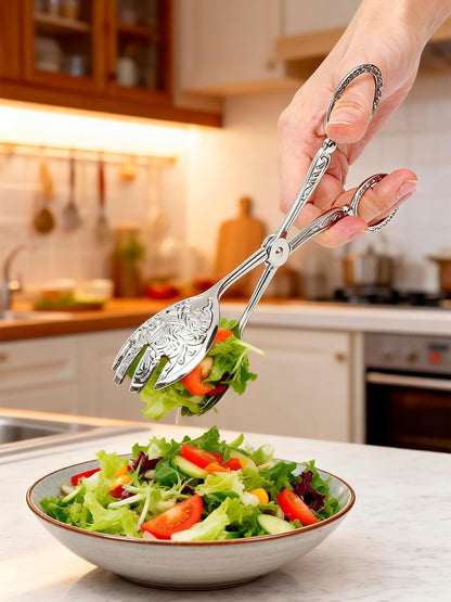 Salad Tongs, Zinc Alloy Kitchen Tongs, Bread Clips with Scissor Handles for Buffet, Appetizers, Party, Serving Food, Cooking