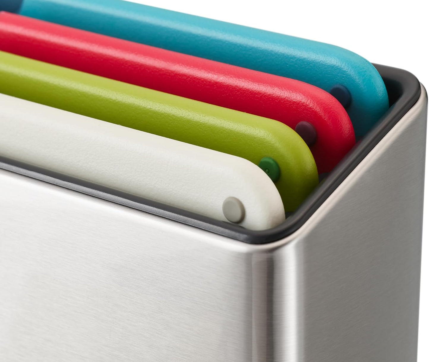 Joseph Joseph Folio Icon 8-Piece Multi Colour coded Cutting Board Set with Japanese Stainless Steel Knives, Slimline case for organized Kitchen storage, Silver