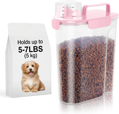 LEAWALK 5-7Lbs Dog Cat Food Storage Container with Upgraded Large Nozzle BPA-free, 4 Snap Seals Plastic Pet Food Storage Containers with Handles are Easy to Clean and Carry