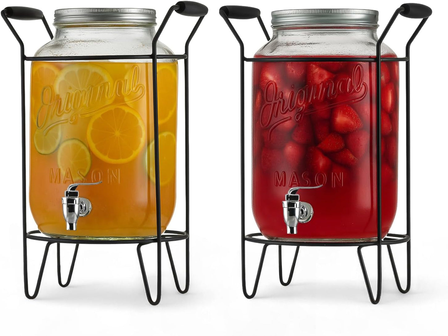 3 Gallon Classic Ice Cold Clear Glass Mason Jug Drink Beverage Dispenser Durable On Galvanized Stand With Leak Free Spigot-Easy Filling For Outdoor, Parties & Daily Use Lid