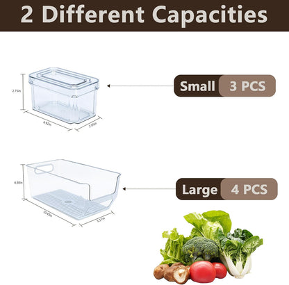 8Pcs Clear Plastic Storage Bins, Refrigerator Organizer Bins with Handles, Freezer Organizer Clear Organizing Bins, BPA-Free Fridge Storage Containers for Fridge, Freezer, Cabinet, Kitchen, Pantry