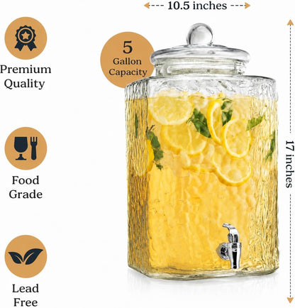 2 PACK 1.5 Gallon Drink dispenser, Glass Beverage Dispenser With Elegant Stand Stand, Drink Dispensers for Parties With Spigot 100% Leakproof. Perfect For Parties And Daily Use