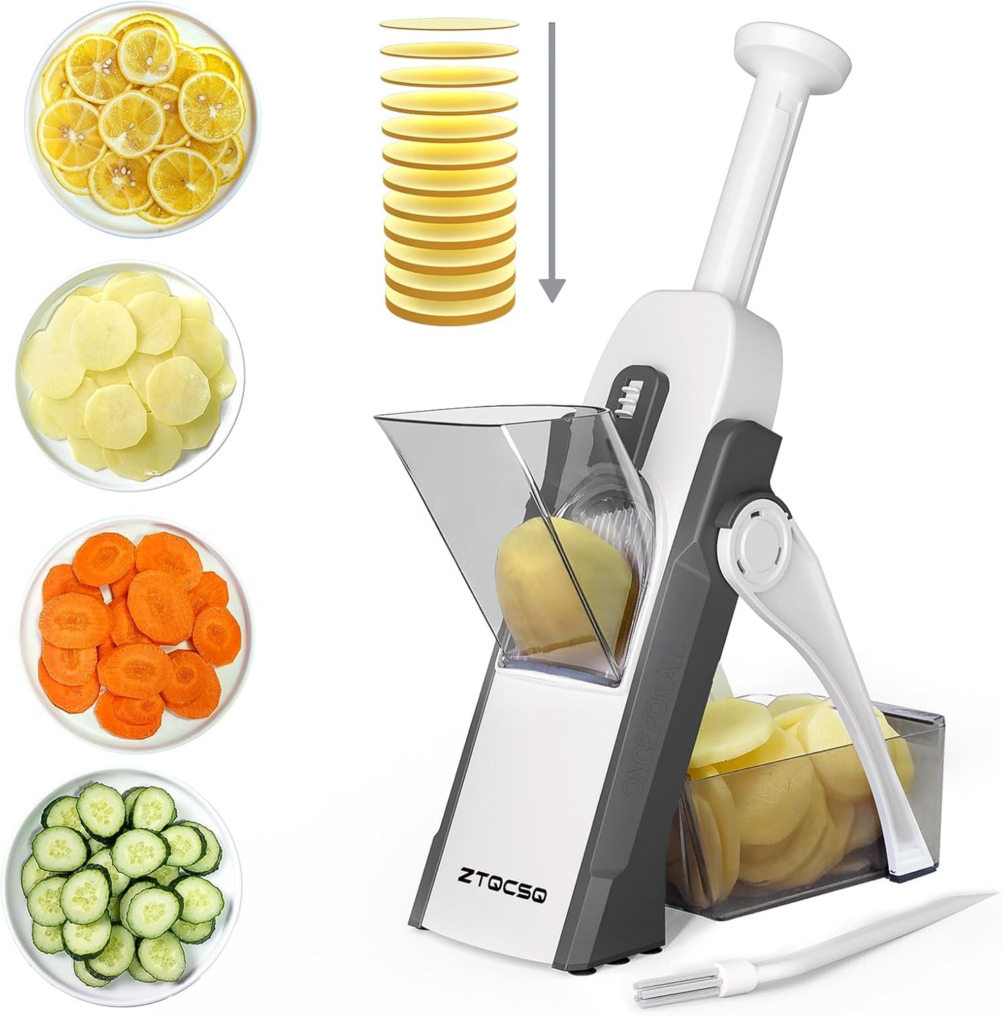Safe Mandoline Slicer for Kitchen, Meal Prep,Potato Slicer, Adjustable/Easy to Clean/Storage, Kitchen Chopping Artifact,French Fry Cutter,Paring Knife/Cleaning Brush (only Slice, Black Knight)