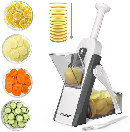 Safe Mandoline Slicer for Kitchen, Meal Prep,Potato Slicer, Adjustable/Easy to Clean/Storage, Kitchen Chopping Artifact,French Fry Cutter,Paring Knife/Cleaning Brush (only Slice, Black Knight)