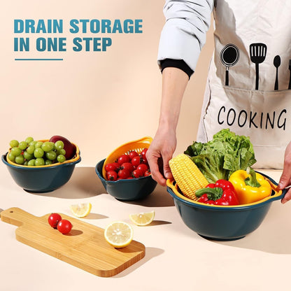 6 Piece Mixing Bowl and Colander Set – Nesting Strainer Bowls for Pasta, Salad, Fruit & Vegetables – BPA Free, Dishwasher Safe, Space-Saving Kitchen Prep Set