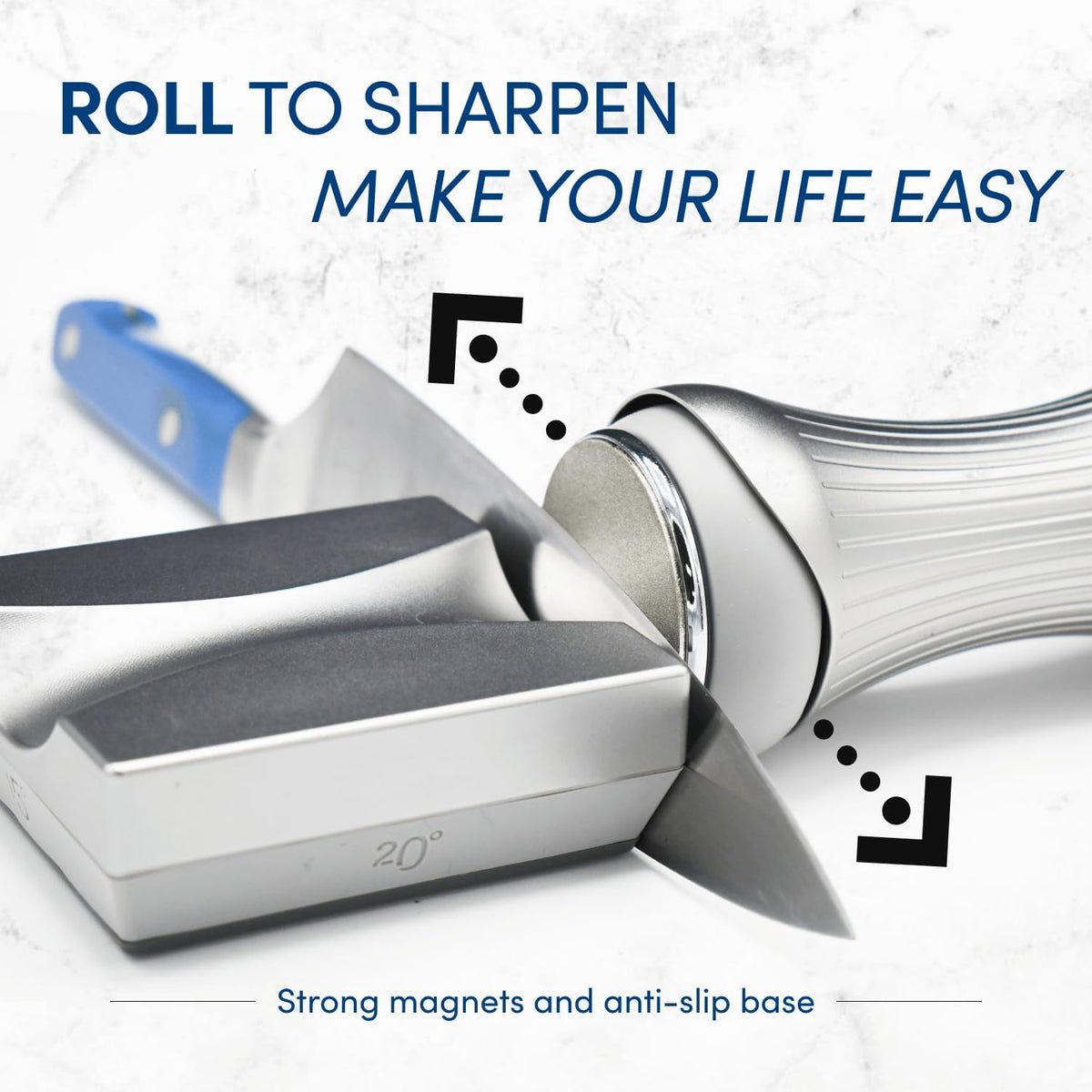 Rolling Knife Sharpener for Kitchen Knives, 4 Angles and 4 Discs