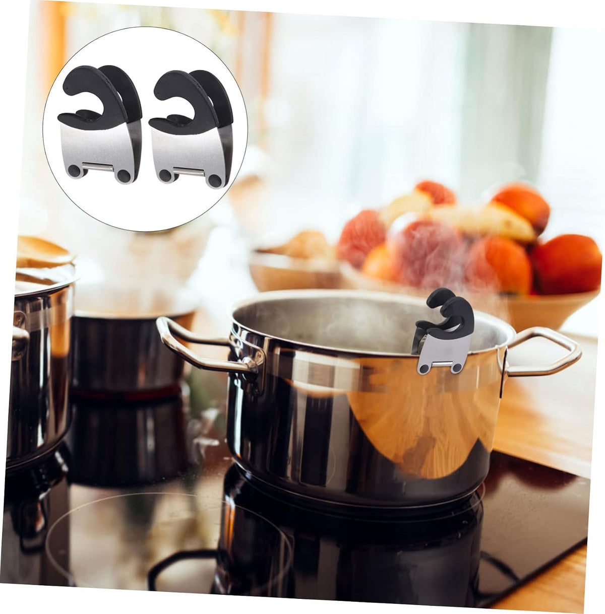 Pot Clip Holder, 2Pcs Spoon Holder for Pot Clip, Stainless Steel Utensil Pot Clip Spoon Rest Pot Fixed Clamp for Kitchen Cooking Accessories (Black)
