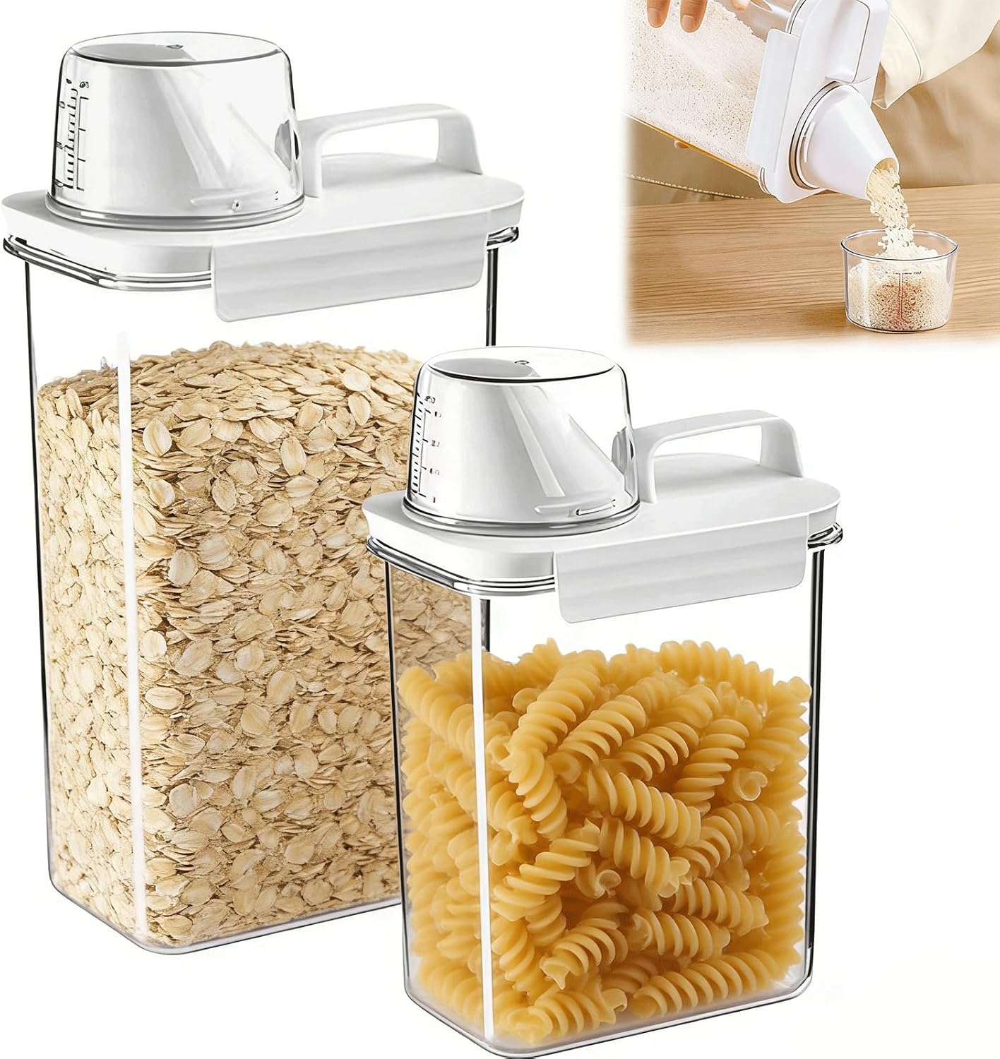Cereal Storage Containers Sets,BPA Free with Pouring Spout Handle Airtight Food Storage Dispenser with lids For Rice Flour Pasta Grain, Pet Food Storage Container (37.2 oz + 77.7 oz (2 of Each))