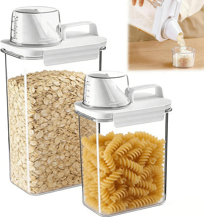 Cereal Storage Containers Sets,BPA Free with Pouring Spout Handle Airtight Food Storage Dispenser with lids For Rice Flour Pasta Grain, Pet Food Storage Container (37.2 oz + 77.7 oz (2 of Each))