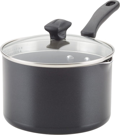 Farberware Cookstart DiamondMax Nonstick Straining Saucepan, 3-Quart, Black