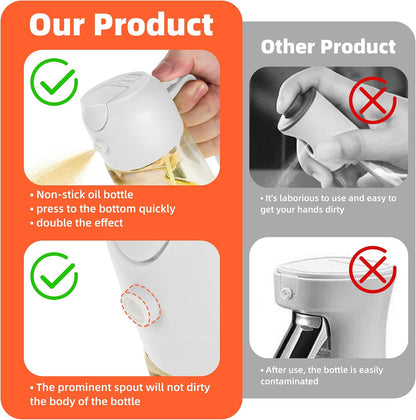 TrendPlain 16oz/470ml Glass Olive Oil Sprayer for Cooking – 2 in 1 Olive Oil Dispenser Bottle for Kitchen Gadgets and Air Fryer Accessories, Salad, BBQ - Black