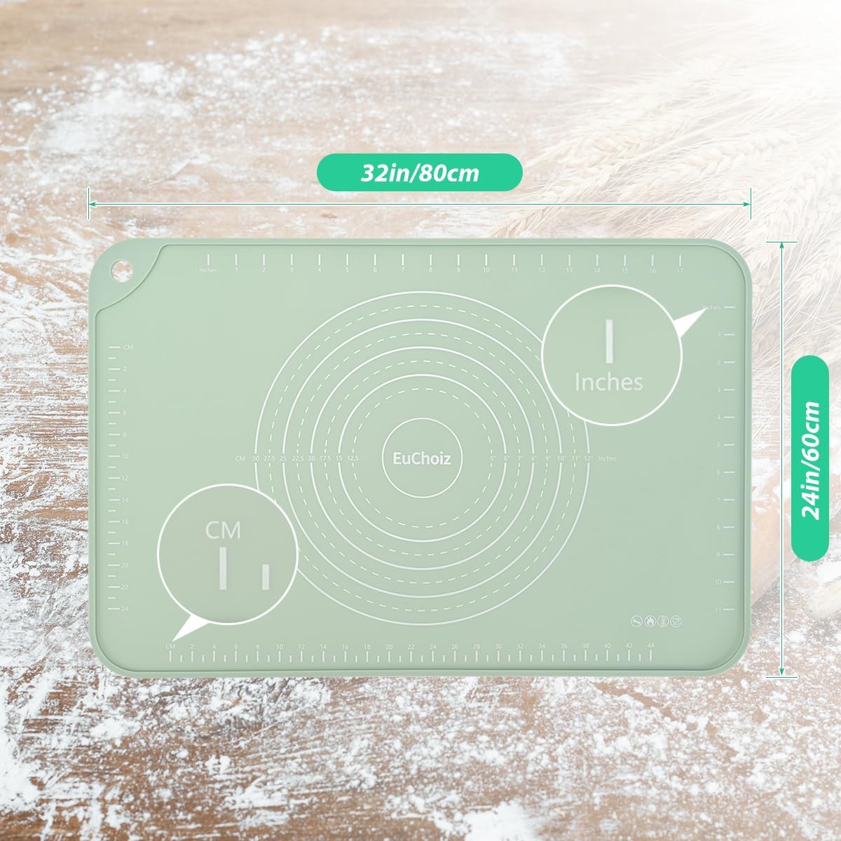 Silicone Pastry Mat 20"*16" Extra Thick Non Stick Baking Mat Food Grade Silicone Dough Rolling Bake Mat with Edge Heightening Blue