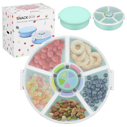 Pawtong Snack Rotator Container Reusable Snack Box with 5 Compartment Dispenser and Lid, Color Matching Opening Lid, BPA and PVC Free, for Home, School, Travel (1 Pack- Pink)