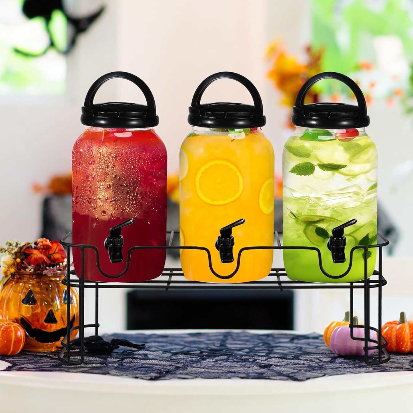 Tanlade 3 Pcs Plastic Drink Dispenser with Stand Beverage Dispenser with Sturdy Metal Base Juice Dispensers for Parties Lemonade Jar Spigot for Weddings Countertop, Each 1 Gallon(White)