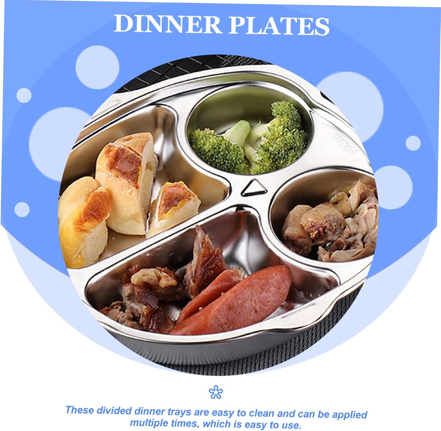 Zerodeko 304 Stainless Steel Divided Dinner Tray 3 Compartment Lunch Plate Food Portion Control Dish for Meal Prep Dishwasher Safe for Home or Catering