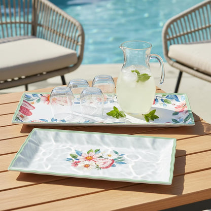 2 pcs Melamine Tray Set with Strawberry Design, 19 Inch and 14.5 Inch Large Serving Plates, Unbreakable Dinnerware for RV, Camping, Party, Easy Clean