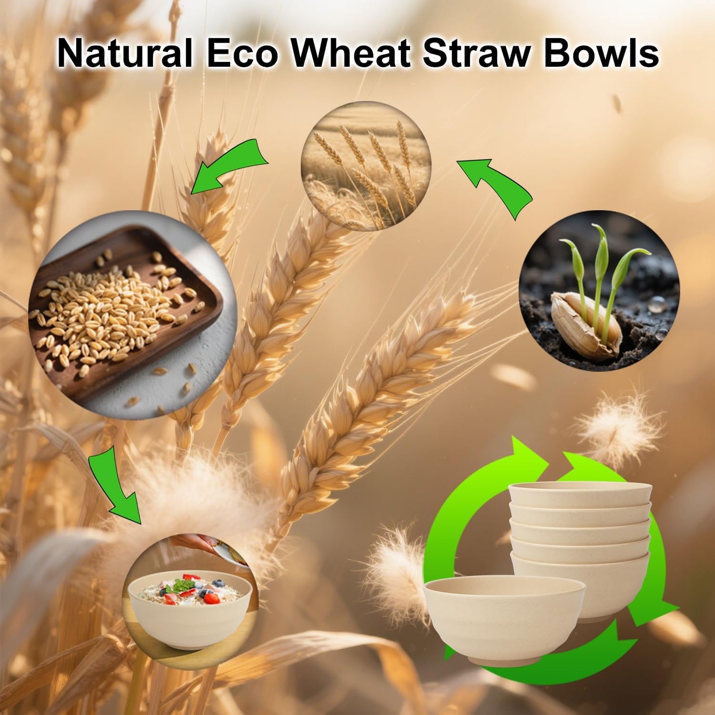 Wrova Wheat Straw Bowls for Kitchen set of 6,Anti-Scald Thick Soup Bowls 40oz,Microwave and Dishwasher Safe Bowl Sets, Unbreakable Cereal Bowl Sets. Vibrant Series