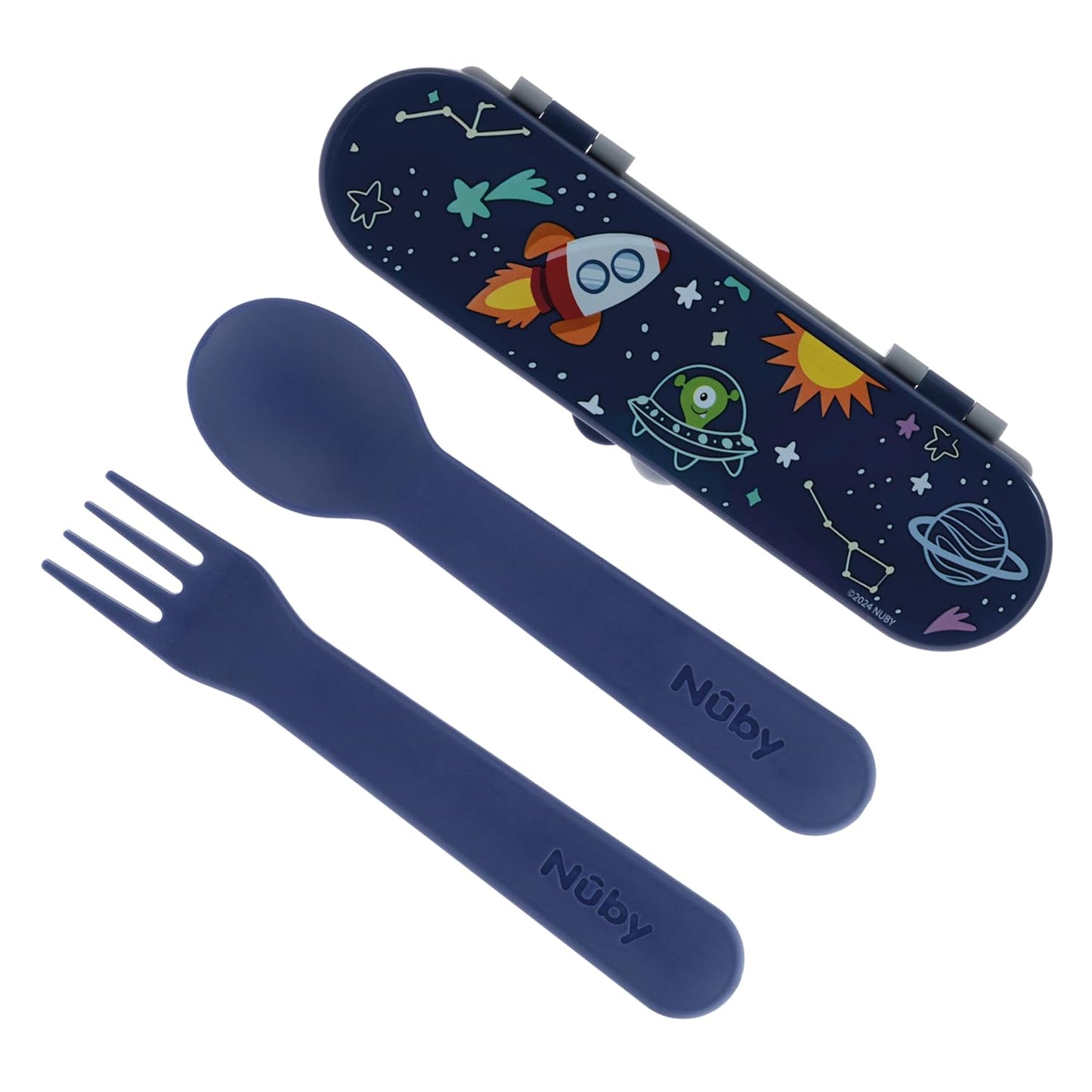 Nuby Toddler Utensils with Travel Case - Self-Feeding Fork & Spoon Set for Kids - Easy-to-Hold Training Utensils with Rounded Safe Edges for Independent Mealtime - Dinosaurs