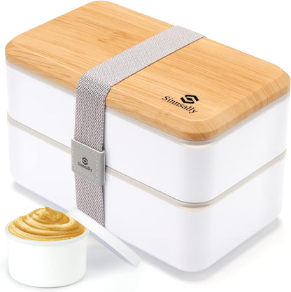 Sinnsally Bento Box for Kids and Adults, Stackable Japanese Bento Lunch Box Containers for Teens/Women with Compartments(47oz),Modern Lunch Containers with Utensil Set,Leak-Proof Lunchbox,Rectangle
