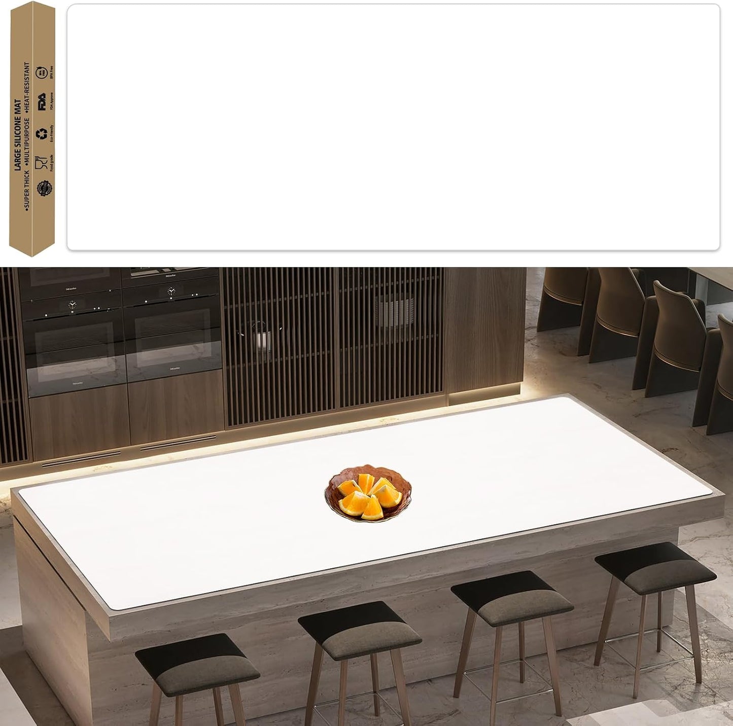 Super Large Silicone Mat, 120"x24" Silicone Mats for Kitchen Counter, Non-slip Heat Resistant Mat,Thicken Kitchen Counter Mat, Waterproof Countertop Protector for Craft (Black)