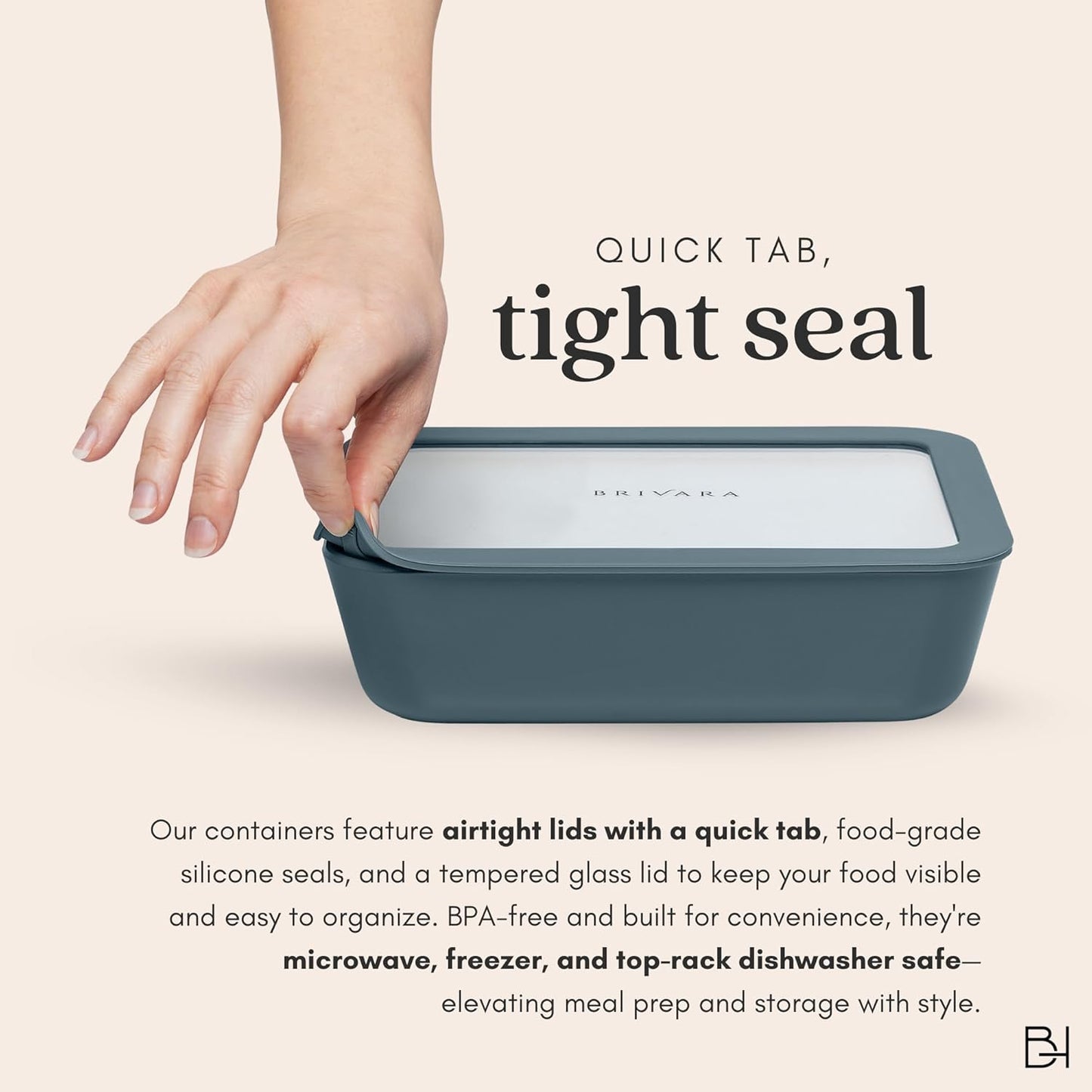 Ceramic Coated Glass Food Storage Container | No PTFE, PFOA, PFAS, and BPA | Reusable Non Toxic Meal Prep Container with Glass Lid | Easy To Store | 3 Cup Rectangle [Onyx]