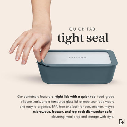 Ceramic Coated Glass Food Storage Container | No PTFE, PFOA, PFAS, and BPA | Reusable Non Toxic Meal Prep Container with Glass Lid | Easy To Store | 3 Cup Rectangle [Onyx]