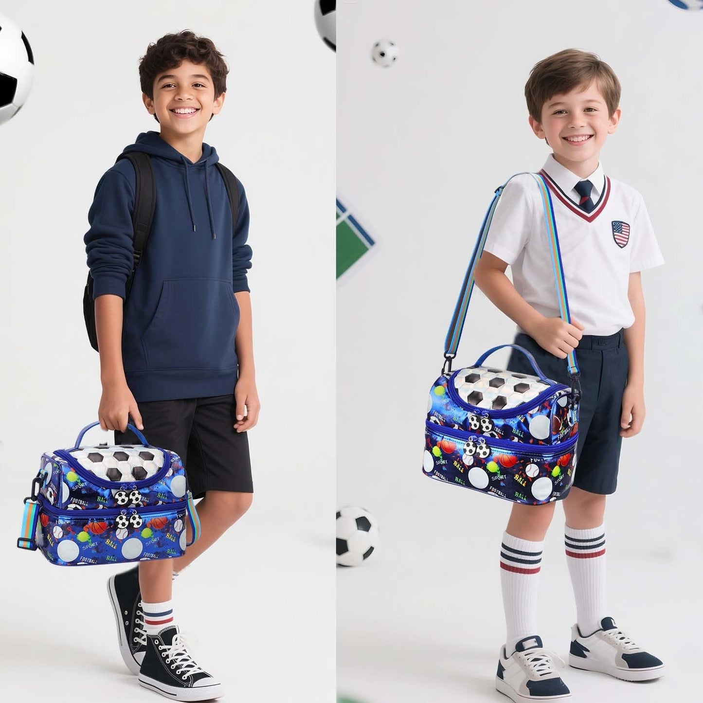 RHCPFOVR Kids Lunch Bag - Double - Decker Cooler Insulated Lunch Box for Boys Girls,Washable Lunch Bag with Strap and Reusable Toddler Lunchbox for School and Daycare