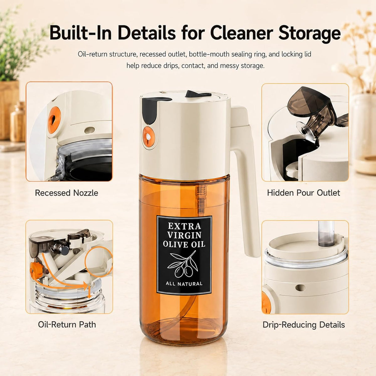 2-in-1 Oil Sprayer Dispenser, Beige, 500 ml