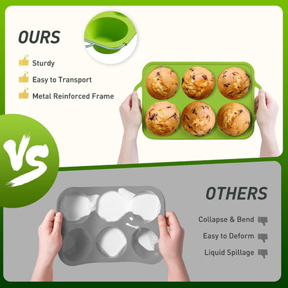 2 Packs 12 Cups Silicone Muffin Pan for Baking with Metal Reinforced Frame Regular Size Cupcake Pan Tray Egg Bites Silicone Cookie Molds Muffin Tin Tart Pans Sheet Set for Oven Dishwasher Safe