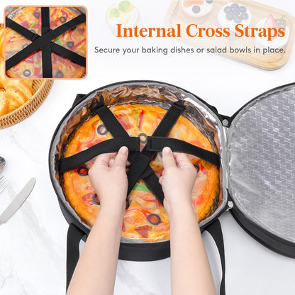 Lifewit Insulated Single Decker Round Casserole Carrier, Portable Pie Carrier Bag for Hot or Cold Food, Fits 12.5" Baking Dish, Thermal Lunch Tote for Potluck Parties, Picnic and Cookouts, Grey