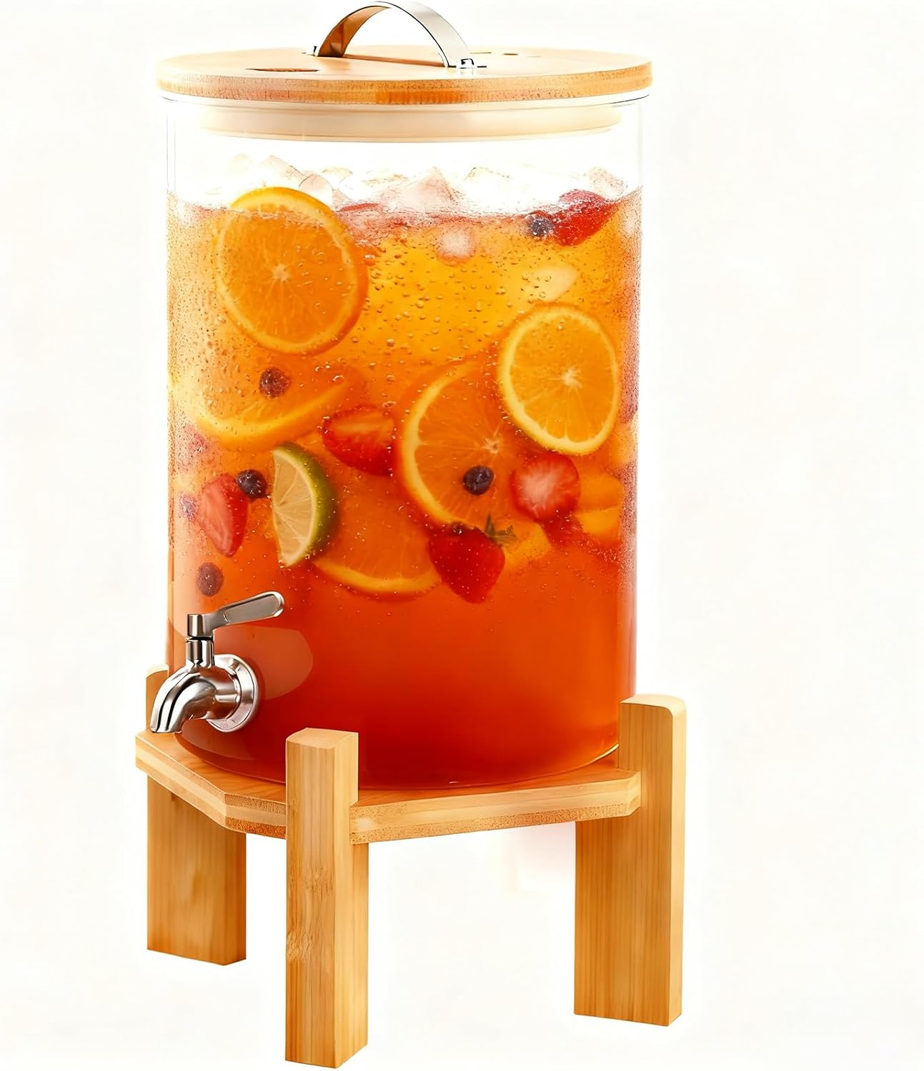 2.1 Gallon Drink Dispenser for Party,Glass Beverage Dispenser With Stand,Large Water Drink Dispensers for Parties with Anti-blocking Spigot,Party Drink Dispenser for Lemonade,Juice, Iced Tea