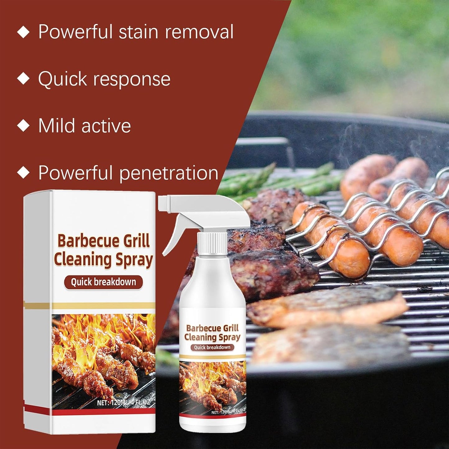 Oven And Grill Cleaner Spray 120ml, No-Stick Barbecue Grill Cleaning Spray, BBQ Grills Grime Remover For Safely Cleans Burnt Food And Grease